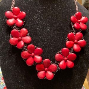 Red Floral Statement Necklace